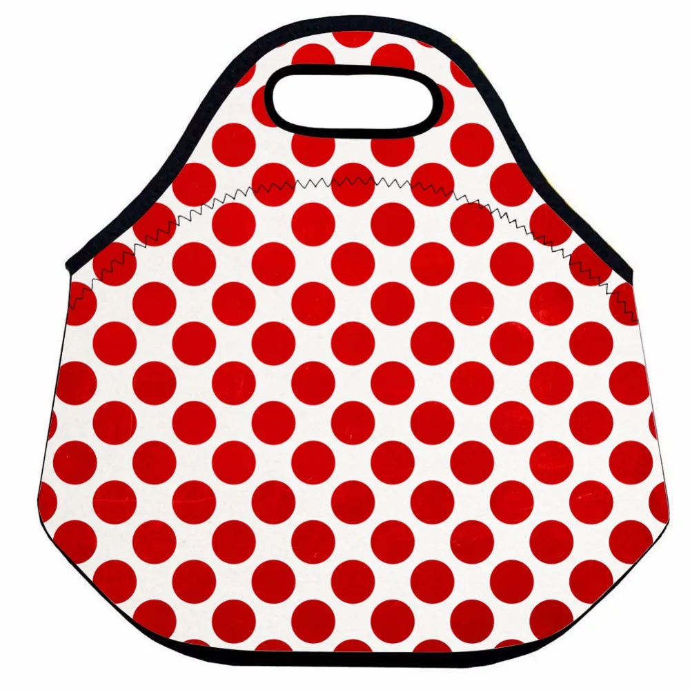 Red Polka Dots Lunch Bag for Kids and Women, Cute Neoprene Lunch Bag