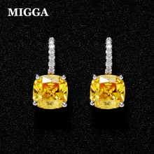 MIGGA высокое качество квадратный желтый кубический циркониевые сережки с хрусталем серебро цвет модные женские туфли серьги гвоздики ювелирные изделия