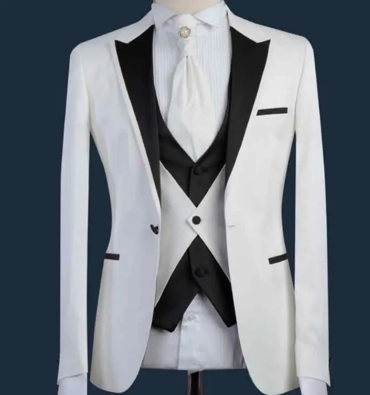 

White Black Fashion Terno Masculino Tailor-Made Wedding Prom Party Formal Slim Fit Men Suits (Coat Pant Vest Tie)