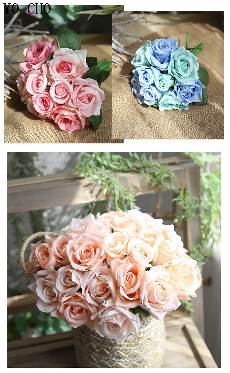 purple rose white pink peony Artificial Flowers branch   (10)