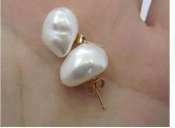 

Excellent Baroque 11-15 MM AAA+ WHITE SOUTH SEA PEARLS EARRING YELLOW GOLD