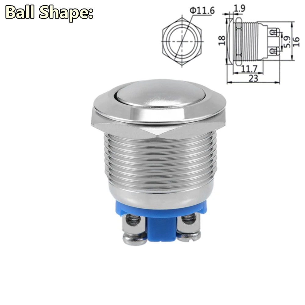 16 мм металлический кнопочный переключатель IP67 Водонепроницаемый никелированный латунный пресс-Кнопка самосброс 1NO Высокий/плоский/Форма Круглый Мгновенный