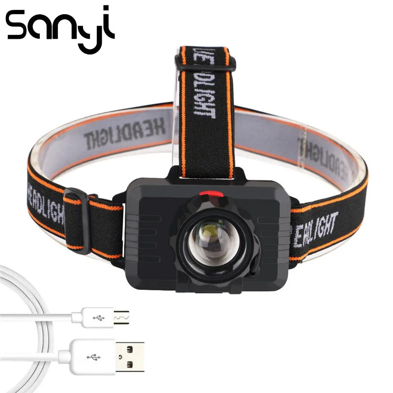 Налобный фонарь SANYI T6 перезаряжаемый через USB со встроенным