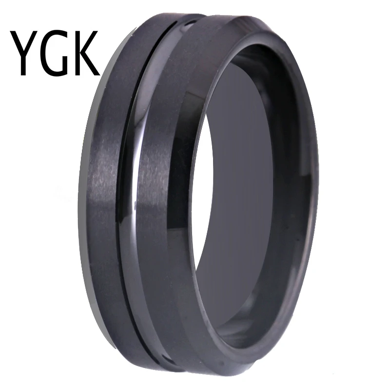 YGK Wedding Jewelry New Tungsten Rings for Men's Bridegroom Wedding Engagement Anniversary Ring Matte Black Bevel With Groove