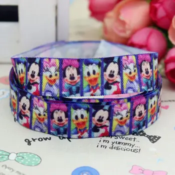 

DHK 5/8 inch 5yards Fold Over Elastic FOE MICKEY MINNIE printed ribbon headband diy decoration OEM Wholesale C463