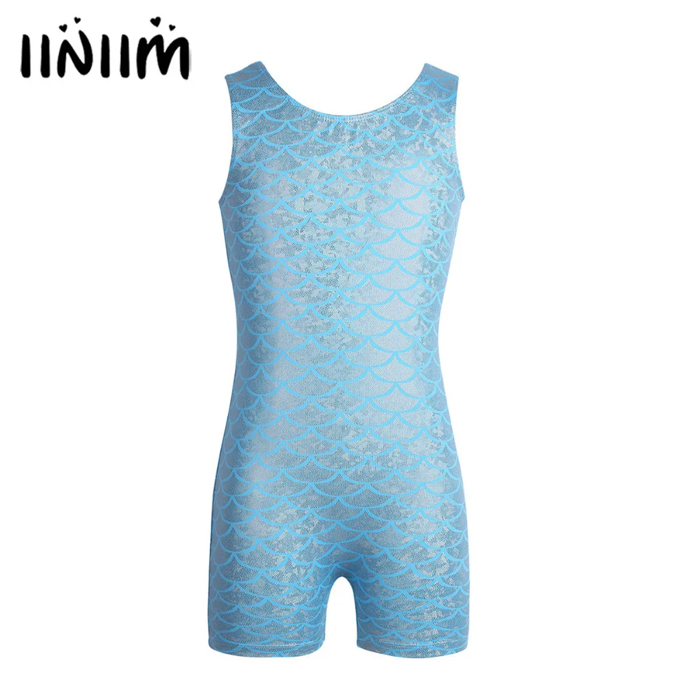 

Kids Girls One-piece Sleeveless Glittery Scales Printed Ballet Dance Gymnastics Leotard Jumpsuit Professional Ballet Costumes