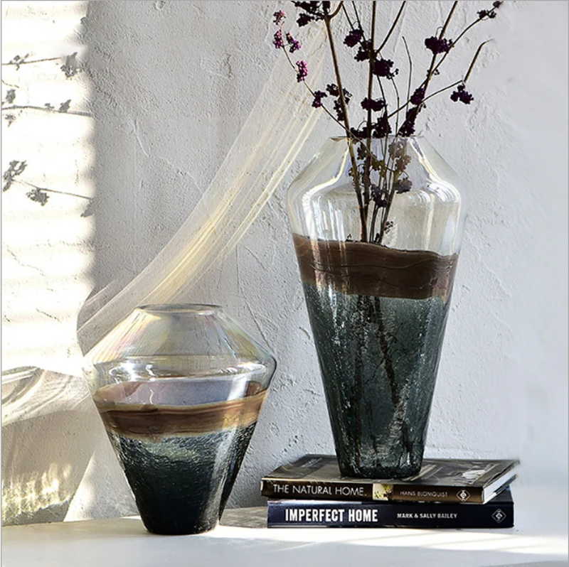 

Modern Light Luxury Glass Vase Decoration American Simple Ice Crack Design Flower Model Home Decoration