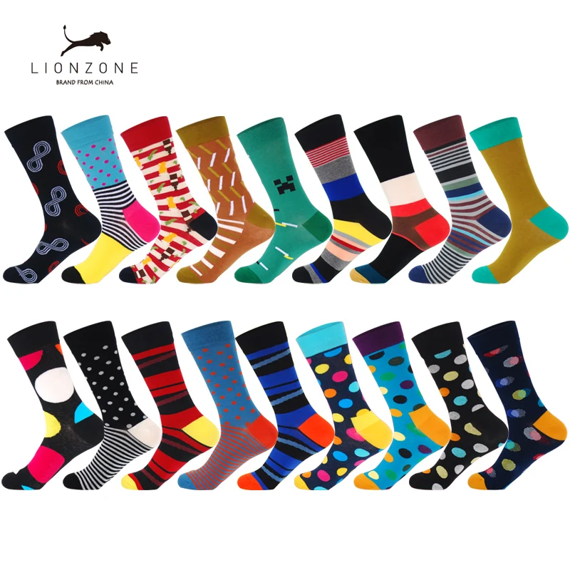 

Mens Happy Socks Dot Striped Muti Colorful Comed Cotton Calcetines Divertidos Casual Christmas Gift Crew Socks Gift For Men