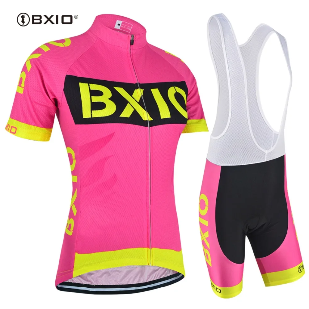 BXIO Новая женская велосипедная одежда Розовый цвет Велоспорт Джерси Набор Uniforme Roupa Ciclismo De Франция велосипед Джерси мейло Cyclisme 147