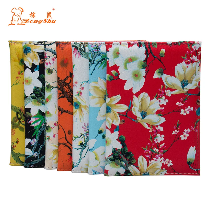

Peach blossom convenient PU Leather Passport Holder Protector Wallet Business Card Holder landscape painting Passport Cover