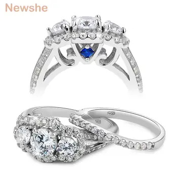

Newshe 2 Carats Wedding Ring Sets 3 Stones AAA Zirconia Trendy Jewelry 925 Sterling Silver Engagement Rings For Women