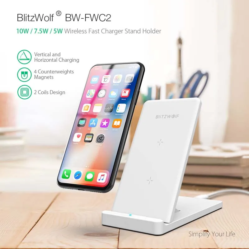 BlitzWolf Qi беспроводное зарядное устройство10Вт для iPhone X 8 Galaxy S9 S8 S7 S6 Edge Note
