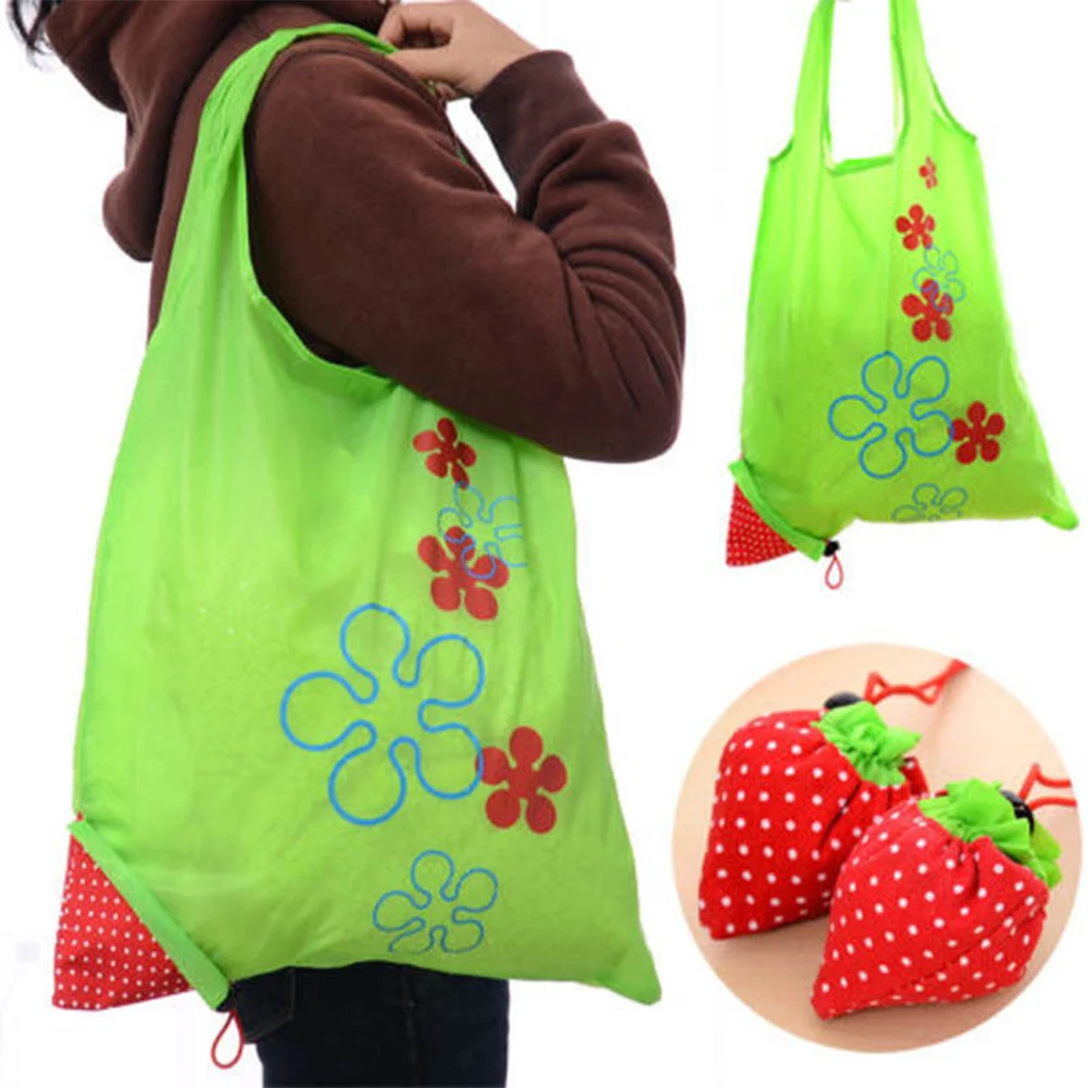 1 шт. Цветочный складной многоразовый продуктовый полиэстер, сумка для хранения, большая сумка для покупок клубники, милая дорожная сумка, Эко сумка для хранения