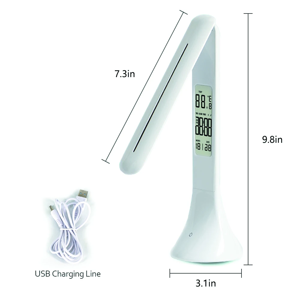 Настольная лампа, складная, с регулируемой яркостью, светодиодные настольные лампы, для чтения, для учебы, светильник, для офиса, светодиодный светильник, настольная лампа с часами, календарем, температура