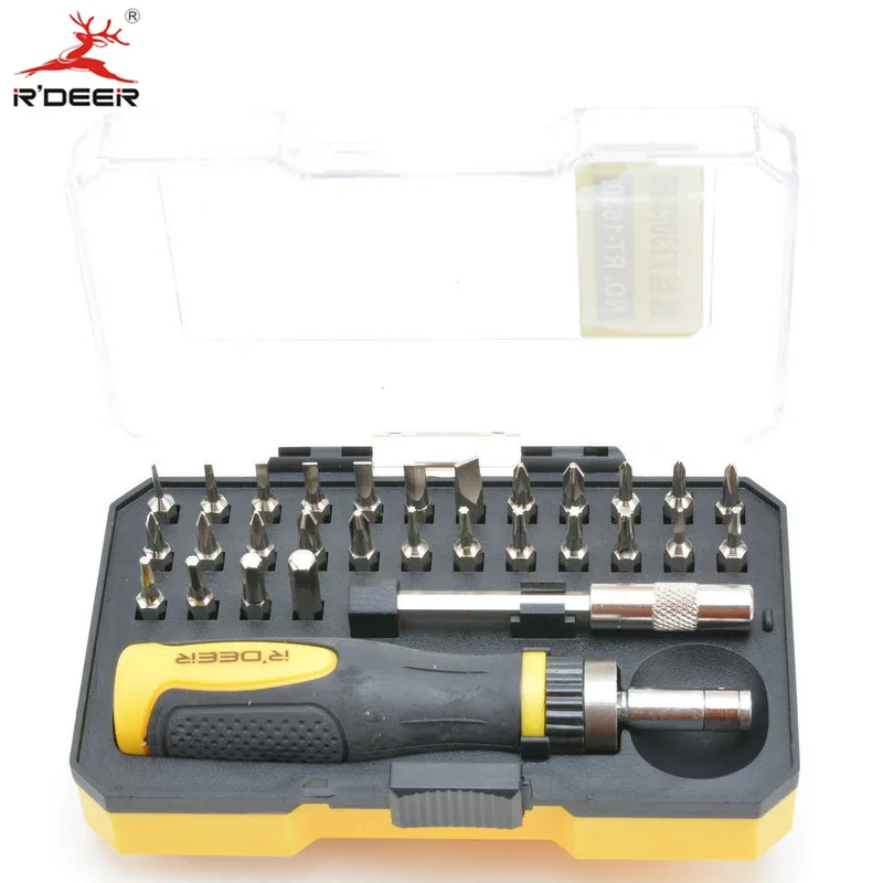 RDEER 30 Pcs Ratchet Wheel Type Screwdriver Set Phillips Slotted Pozidriv Torx