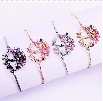 Bracelet 10 шт. модный микро-паве красочный кубический цирконий жизни Дерево регулируемые браслеты для женщин или девочек CZ ювелирные изделия подарок - Окраска металла: Bracelet