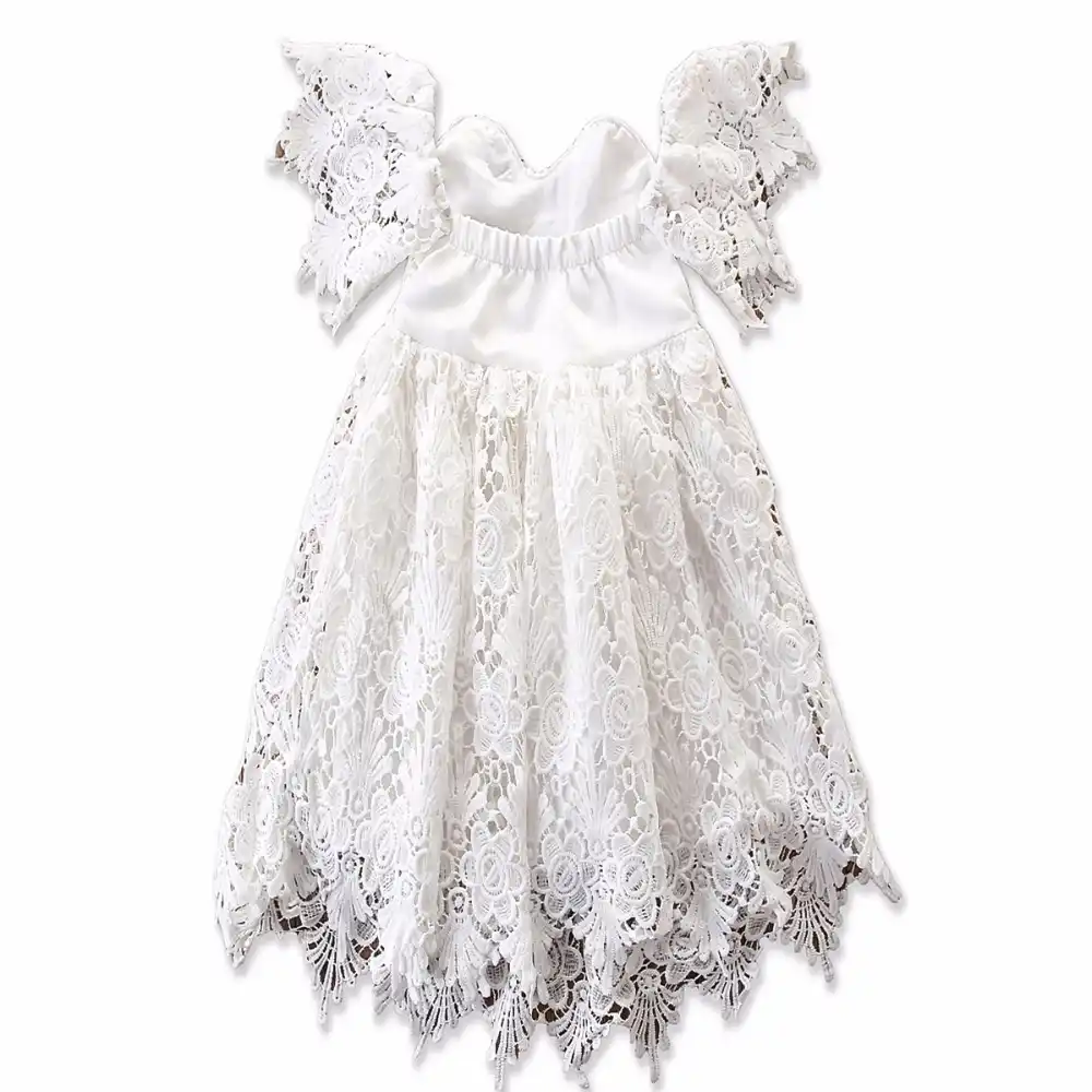 2019 Summer Toddler Kids Baby Girls Off shoulder White Lace Dress