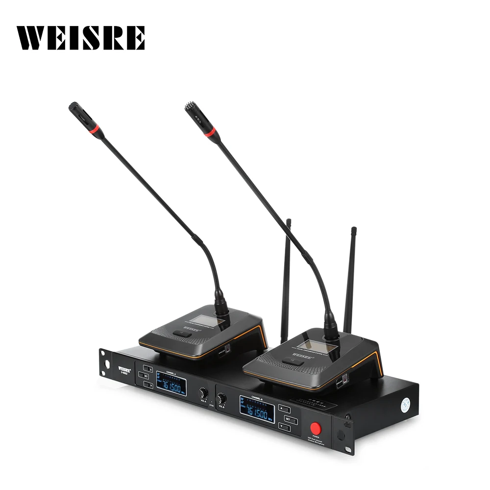 Weisre U-6002 uhf نظام الميكروفون اللاسلكي lcd معقوفة سطح المكتب ميكروفون ل مؤتمر 2 قنوات مع استقبال + شاحن أطقم Weisre U-6002 uhf نظام الميكروفون اللاسلكي lcd معقوفة سطح المكتب ميكروفون ل مؤتمر 2 قنوات مع استقبال + شاحن أطقم