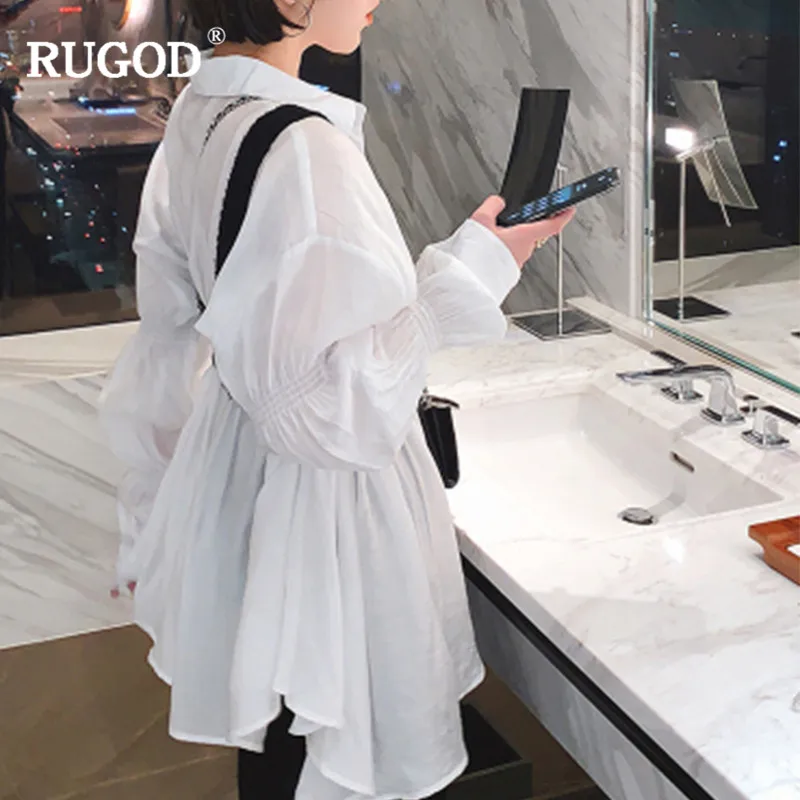 

RUGOD Elegant Turn-down collar women shirts Fashion lantern sleeve white blouse female Casual loose office ladies shirts Korean
