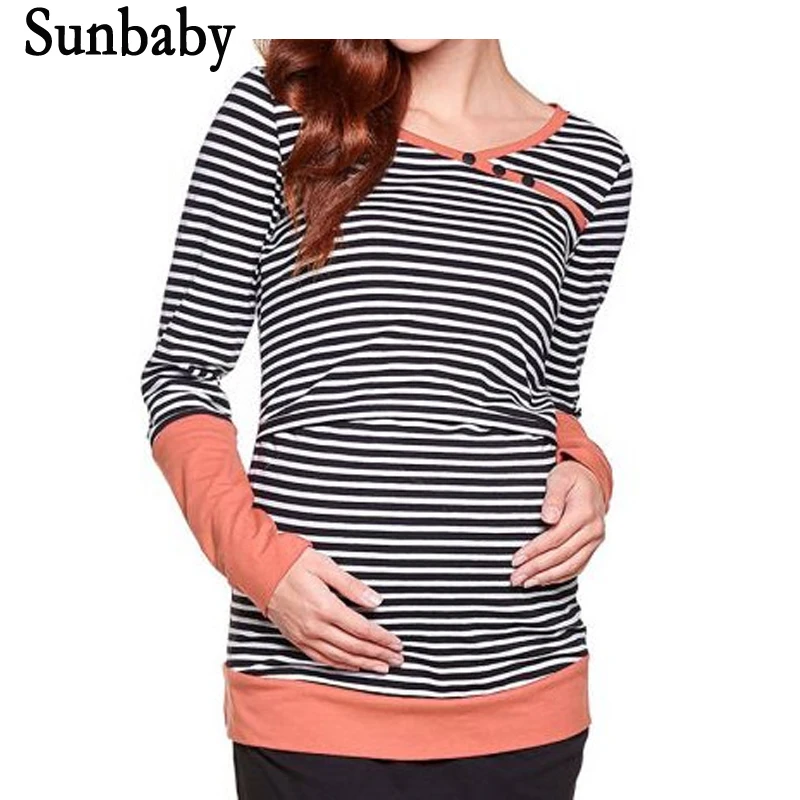 Sunbaby 2021 Зимняя мода полосатый разноцветный Топ с длинным рукавом для кормления