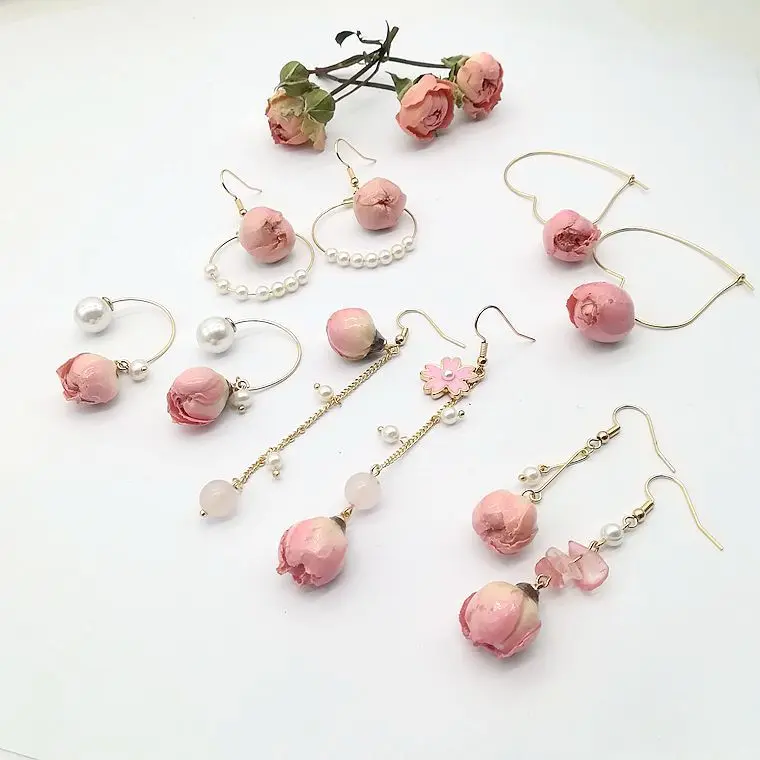 

New Fashion Ear Jewelry Handmade New True Flower Pink Rose Eternal Flower Retro Earrings Temperament Earrings for Women Bohemian