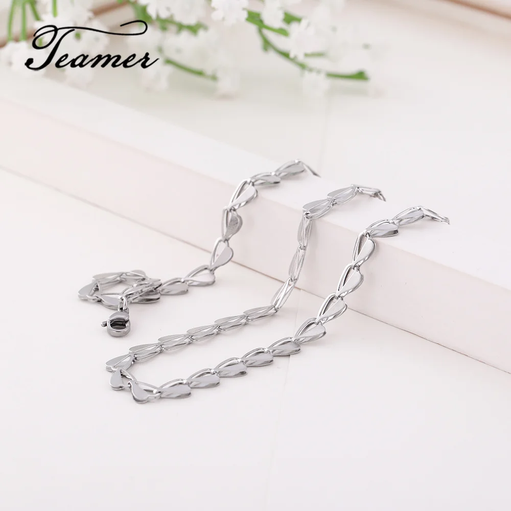 

Teamer 50CM Hollow Love Heart Link Chains Necklace for Women Fashion Jewelry Accessories Gifts Stainless Steel Chain Bijoux Gift