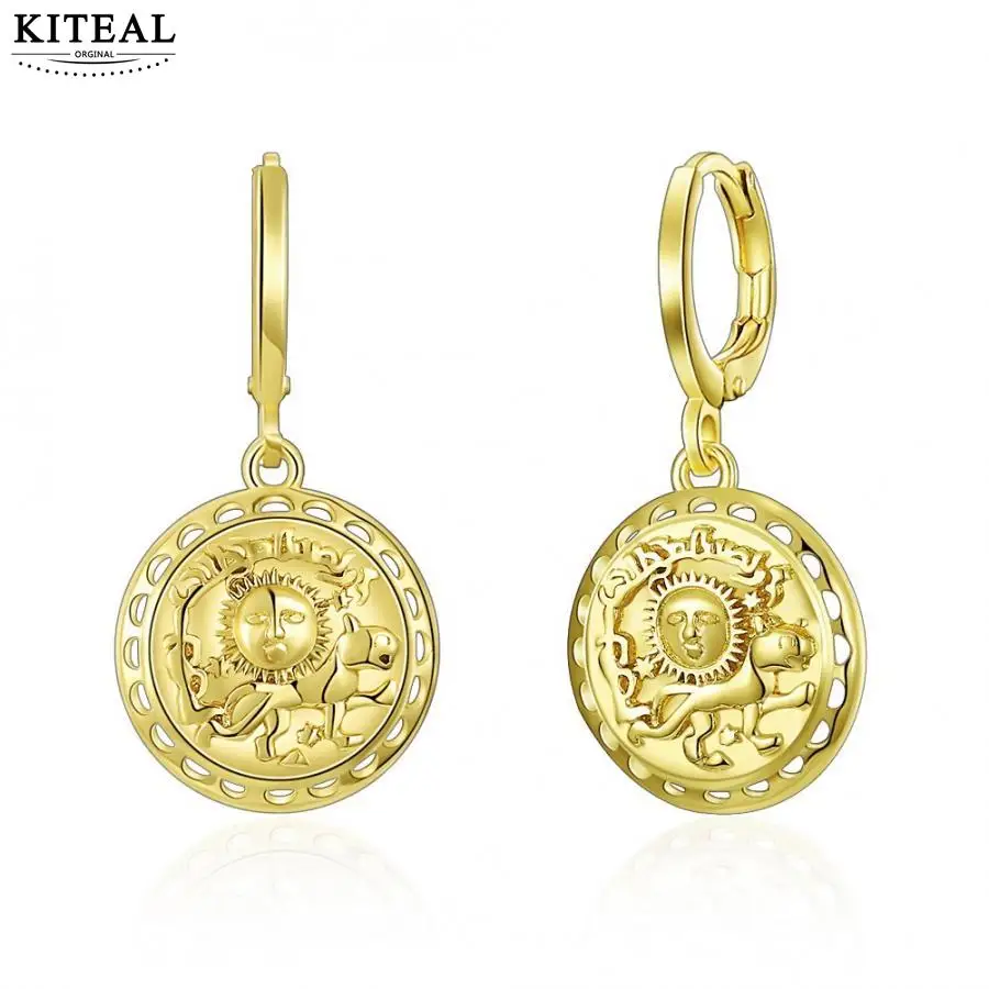 

KITEAL Xmas Gift Gold color Lady earring vintage hollow Human head lion Golden religious pattern cuff jewelry