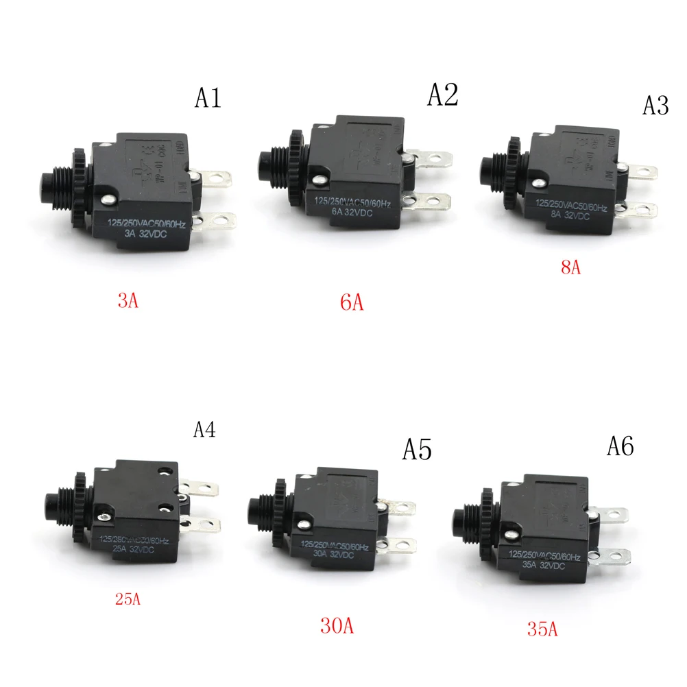 1X 3A, 6A, 8A, 25A, 30A, 35A автоматический выключатель AC250V DC32V кнопочный сбрасываемый тепловой выключатель крепление панели