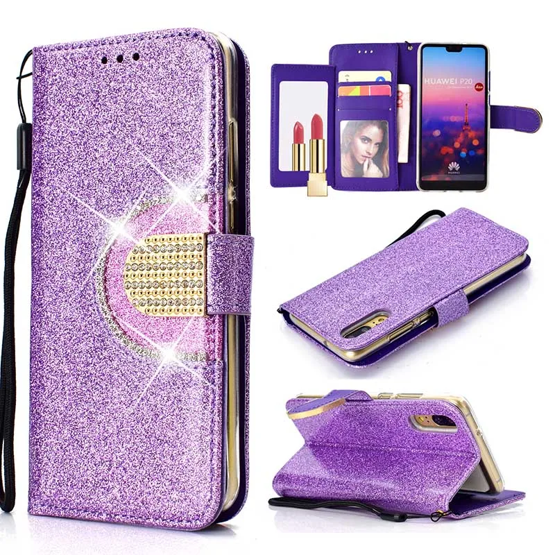 Чехол-Кошелек KEFO Bling с блестками для Huawei P20 Pro откидной зеркальный чехол со