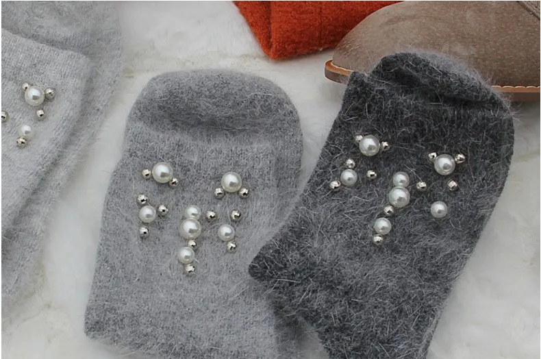 

Fall/winter new women's socks high quality original design handmade silver bead pearl beaded wool cotton long sock for women