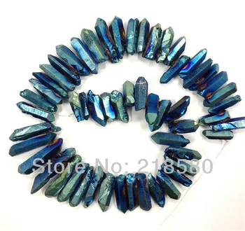 

SLB-001 Rough Titanium Rainbow Blue Green Quartz Crystal Points Drilled Briolettes Beads 16 inch Strand 12-36 mm Long