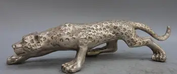 

Chinese White Copper Silver Feng Shui Evil Animal Run panther Leopard Art Statue