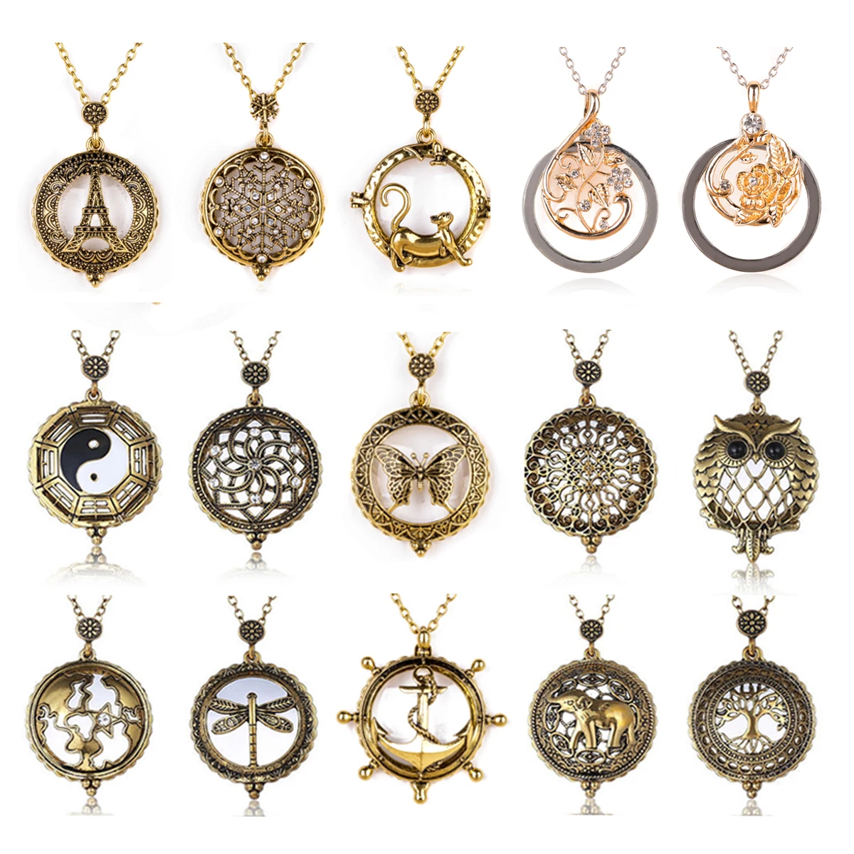 Retro Antique Statement Necklace Shellhard Crystal Cat Magnifying Glass Pendant Long Chain Necklace Fashion Jewelry For Women