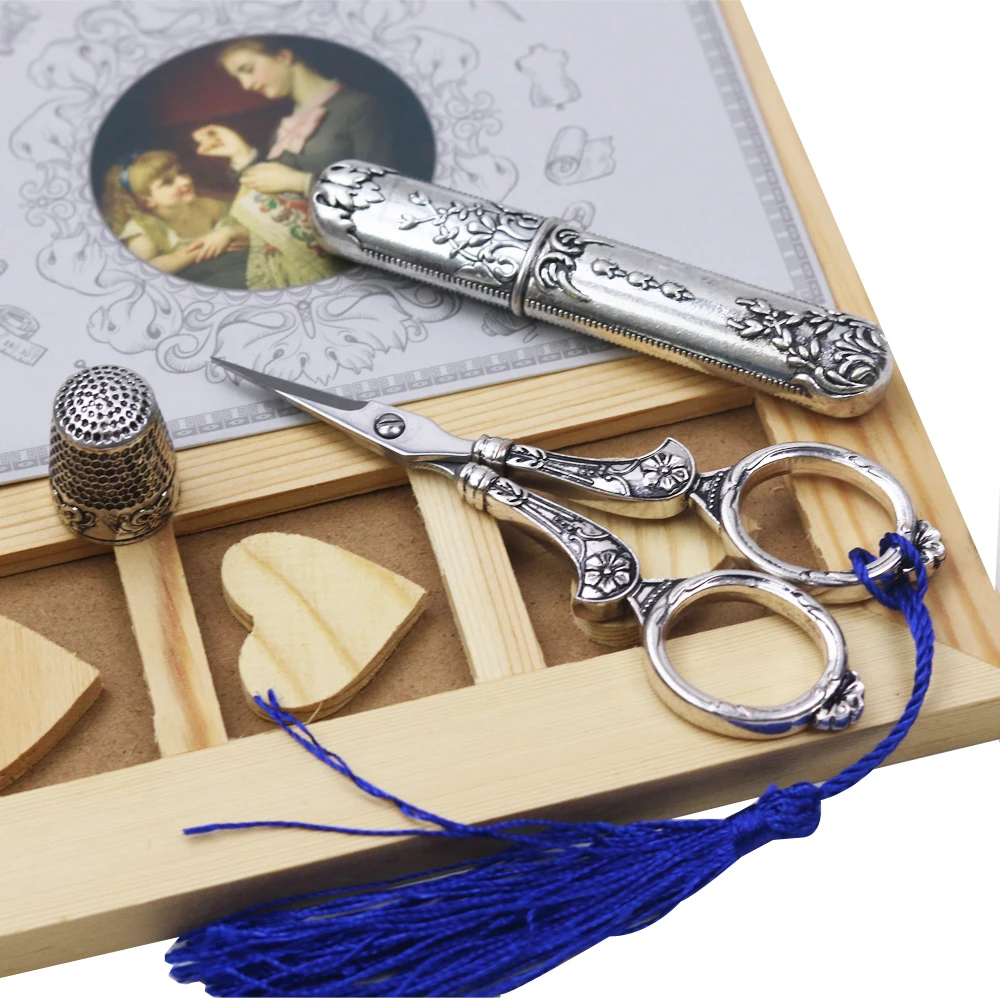 Европейский Винтажный набор для шитья швейных ножниц/металлический наперсток/игольчатый Чехол DIY Инструменты для вышивки крестиком аксессуары