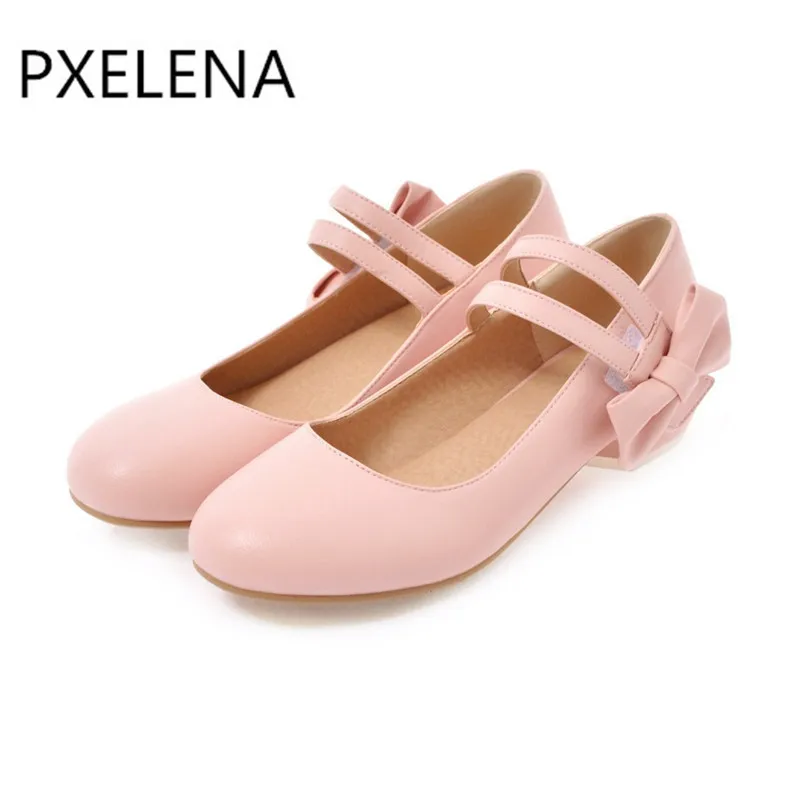 Bout Bleu rose Chaude Bas Nouveau Janes Filles Carré blanc noeud Mary Crochet Talons Chaussures Femmes Rond Doux À Lolita Papillon Printemps Rose 2019 Pxelena Pompes FvqB4