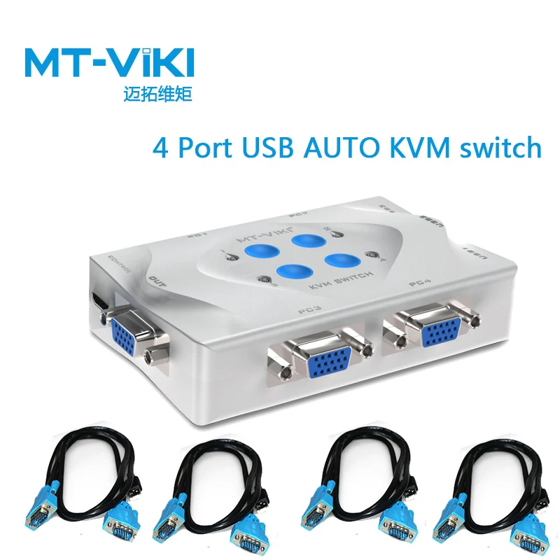 MTViki KVM Switch VGA USB 4 Port Hotkey Wired Remote Controller Select