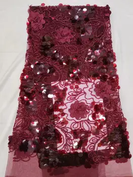 

Red Popular Sequins Lace Fabric 2019 High Quality African Lace Fabric with Sequins French Lace Fabric for Woman Wedding