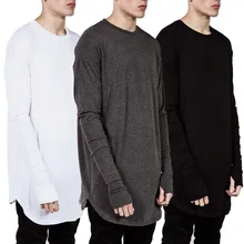 Men's T Shirt Extended T-Shirt Men's Clothing Curved Hem Long line Tops Tees Hip Hop Solid Shirts curved hem sequin ice cream t shirt