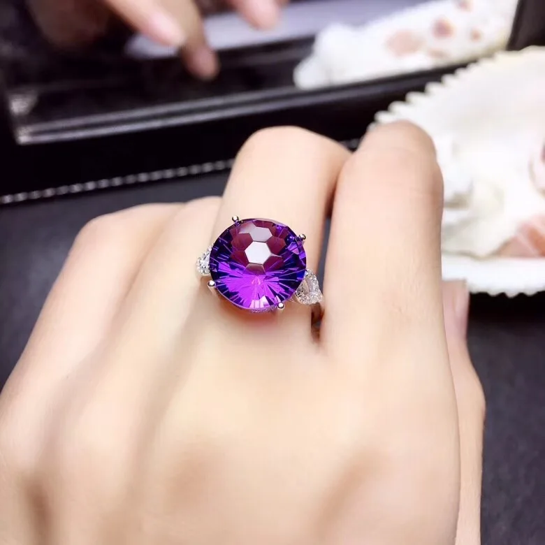 Натуральный Фиолетовый аметист комплект ювелирных изделий из драгоценных камней серьги кольцо ожерелье для женщин серебряный орнамент круглый натуральный камень подарок на день рождения