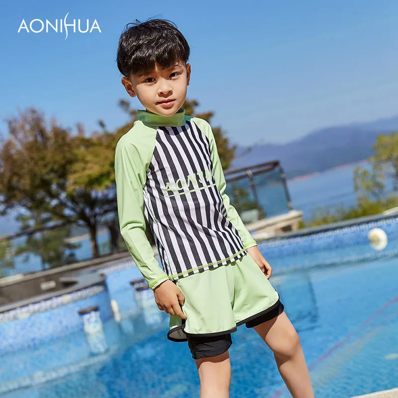 

AONIHUA Children Sport Swimwear 2-12 Years Baby Boy Swimsuit Kids For Children Clothes Clothing Long Sleeve Shorts 1036