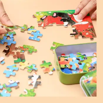

60 PCs wooden puzzle toys /tin can uncle wood high quality Cartoon Metal Box puzzle/ kids Child gifts 22.4x13.8CM ,Free shipping