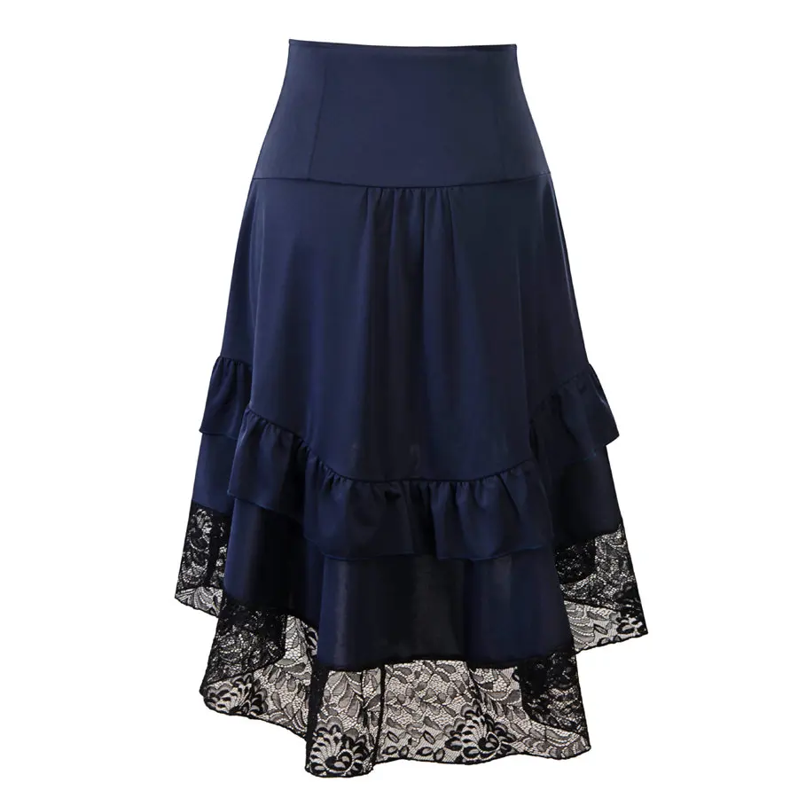 Gladiolus Spring Summer Skirts Womens Lace Patchwork Button Decoration Asymmetrical 2019 High Street Midi Sexy Skirt Jupe Femme (11)