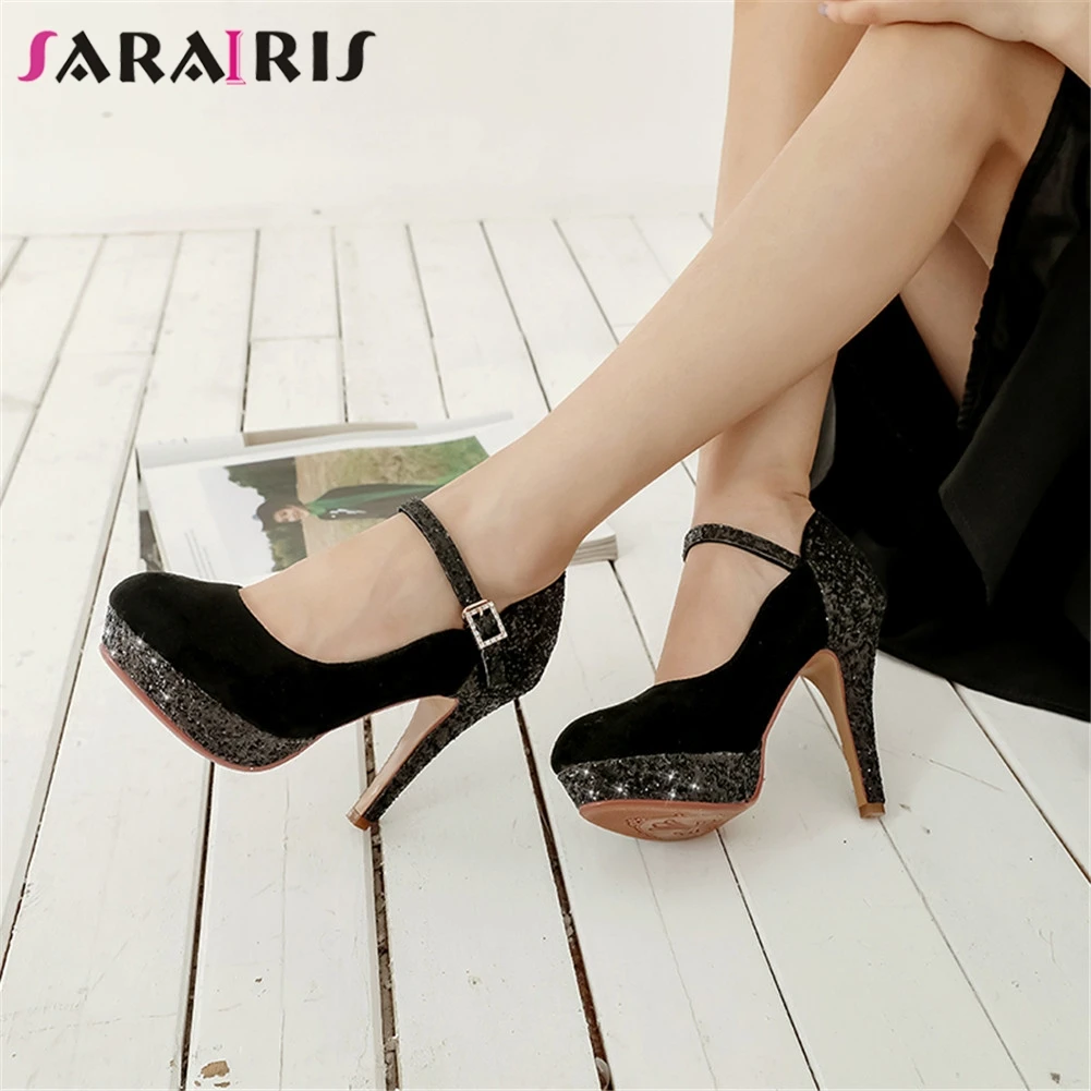 

SARAIRIS Brand Design Big Size 32-43 Mary Janes Ladies High Heels Bling Platform Shoes Woman Casual Party Sexy Autumn Pumps