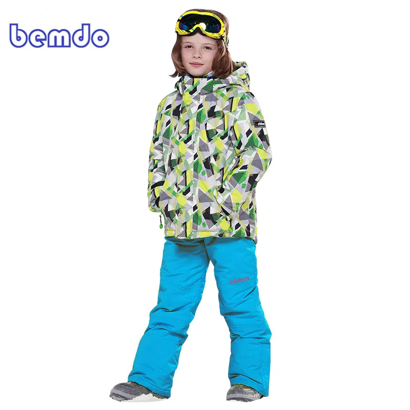 

new Winter Fleece Warm Ski Suit Boys Waterproof Mountain Skiing Jacket Coat + Bib Pants Children Kids Snowboard Snow Clothing