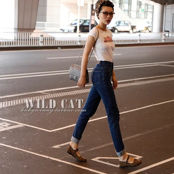 

FREE SHIPPING Vintage Classic Hepburn Style High Waist Slim Package Hip Dark Light Blue Skinny Jeans Boyfriend Long Pants Women