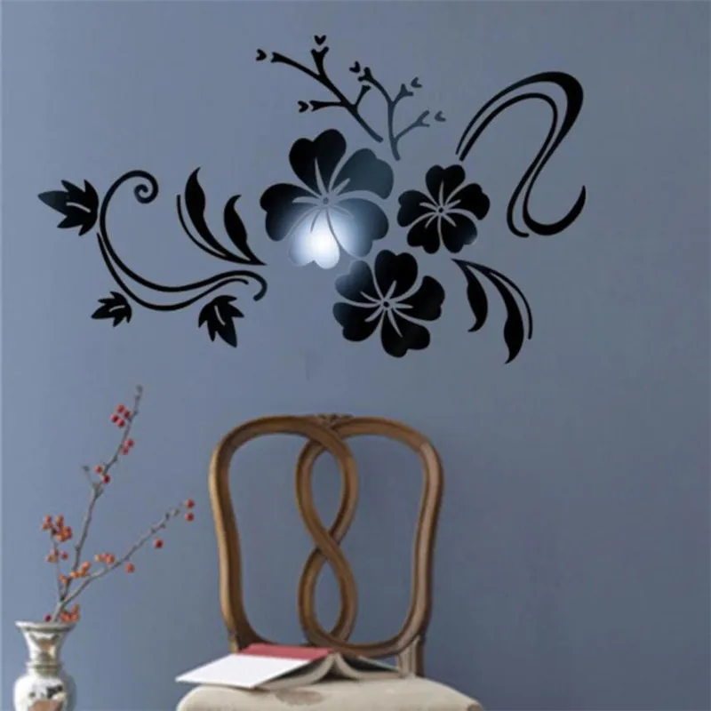Stickers on the waLL 3D Mirror Floral Art Removable Wall Sticker Acrylic  Decal Home Room Decor Drop shipping product   X0717#3006