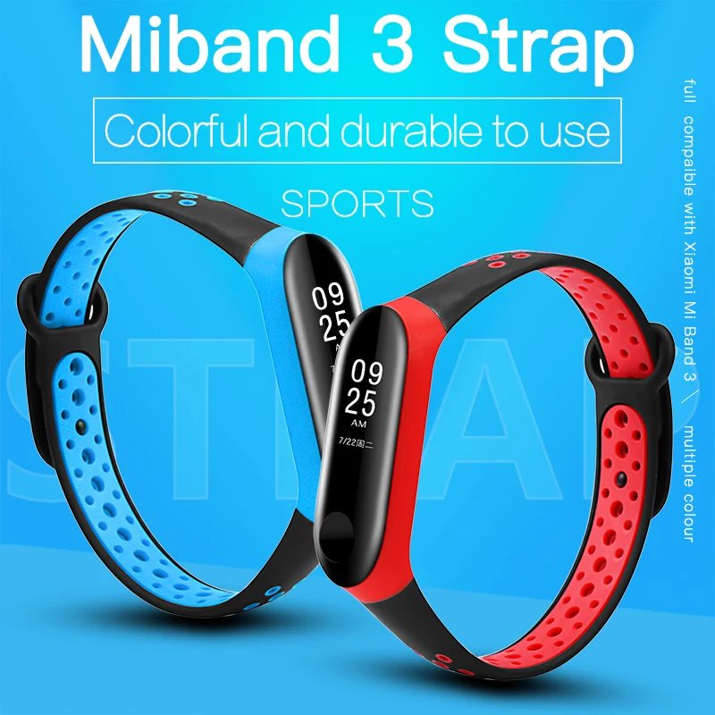 BOORUI mi band 3 ремешок двойной цвет дышащий силиконовый miband Ремень спортивный pulsera