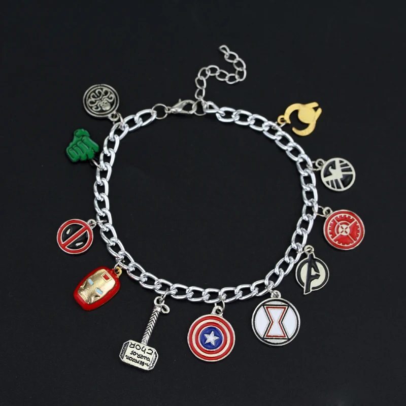 DongshengSuperhero Marvel Мстители эмалированный логотип Капитан Америка Железный человек Дэдпул щит чудо-женский очаровательный браслет для женщин-25