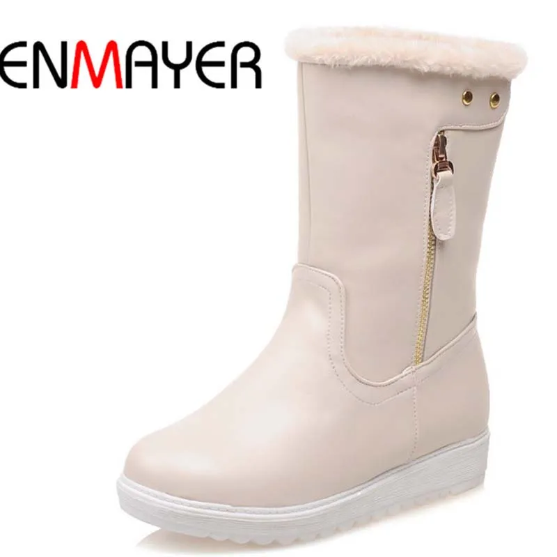

ENMAYER Motorcycle boots For Women New Round Toe Ankle Boots New black Beiges Pink platform Ankle Boots Flats Shoes Snow Boots