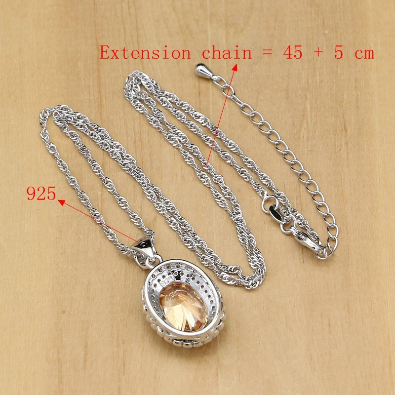 Mystic 925 Silver Bridal Jewelry Sets Champagne Cubic Zirconia Beads For Women Earrings With Stone Pendant Rings Necklace Sets  (5)